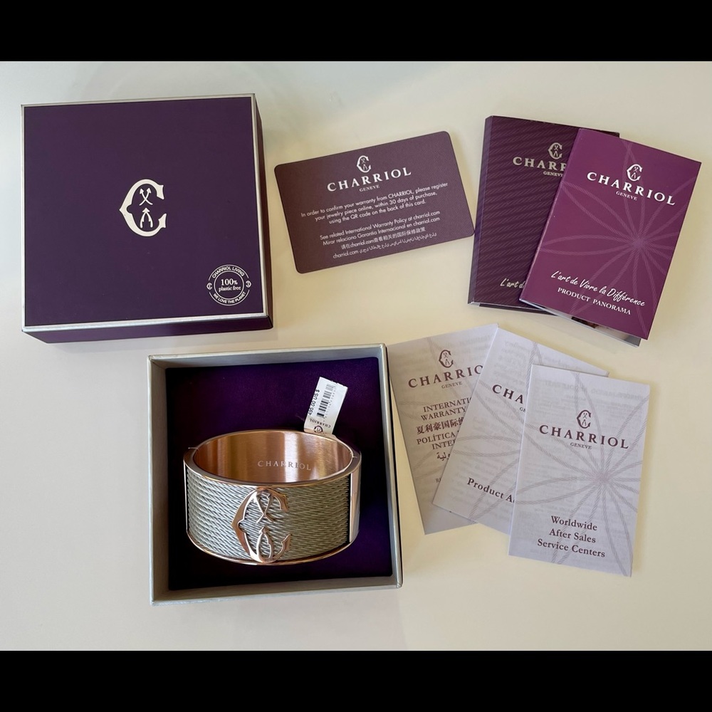 Charriol Forever Bangle with Rose Gold PVD Stainless Steel Cable 2mm NWT